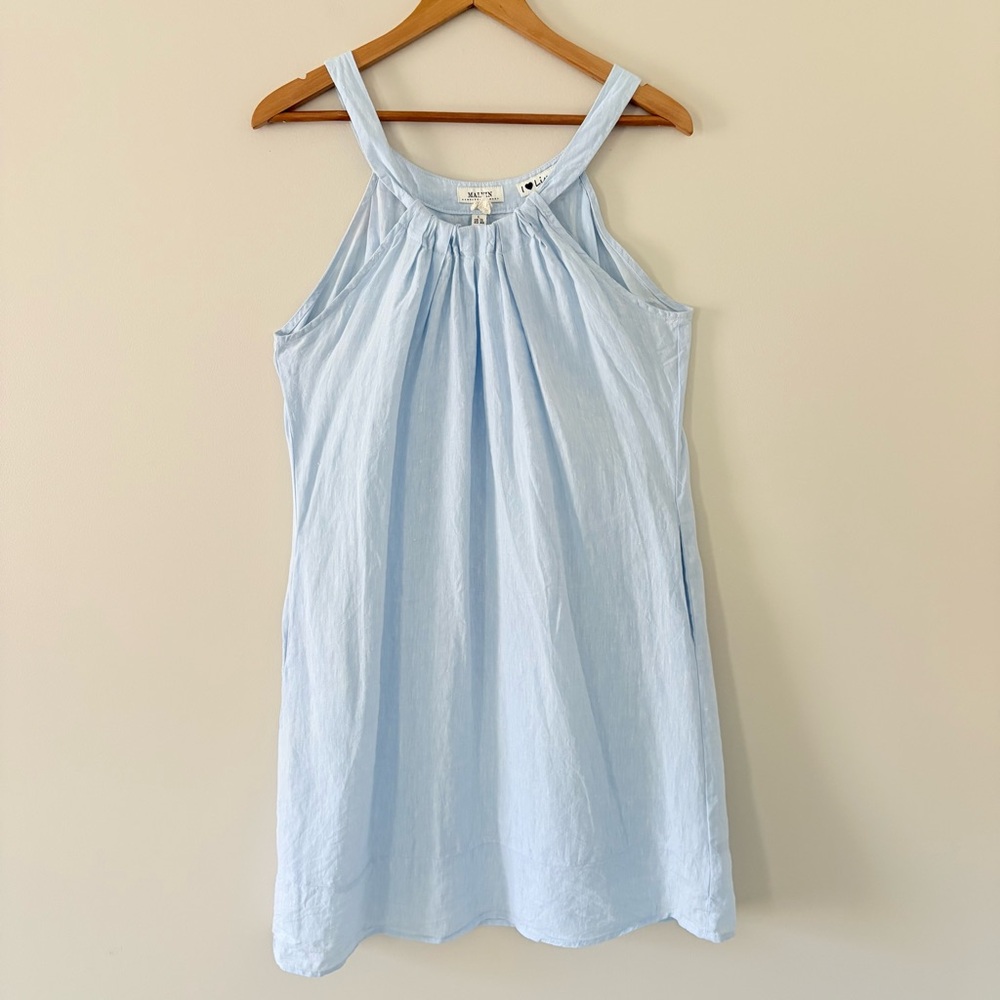Malvin Hamburg Germany I Love Linen Light Blue Linen Ramie Halter Shift Dress L